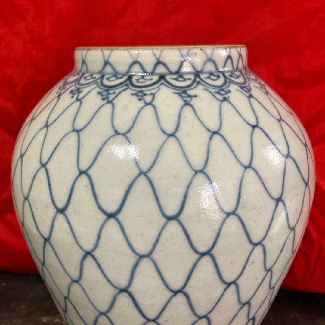 古伊万里　染付　壺　網目文