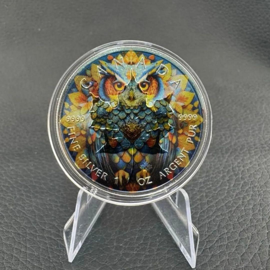 メイプルリーフ 銀貨 カラー マンダラフクロウ 曼荼羅梟 1オンス 1oz