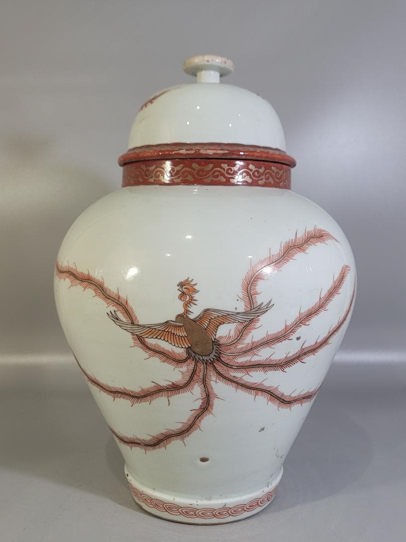 古伊万里 金彩赤絵 鳳龍紋 沈香壷 時代物 DT328