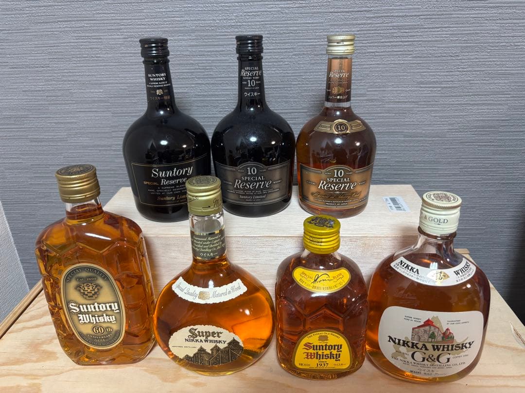 サントリーリザーブ、10年、シェリー、特角、角瓶、スーパーニッカ、G&G7本
