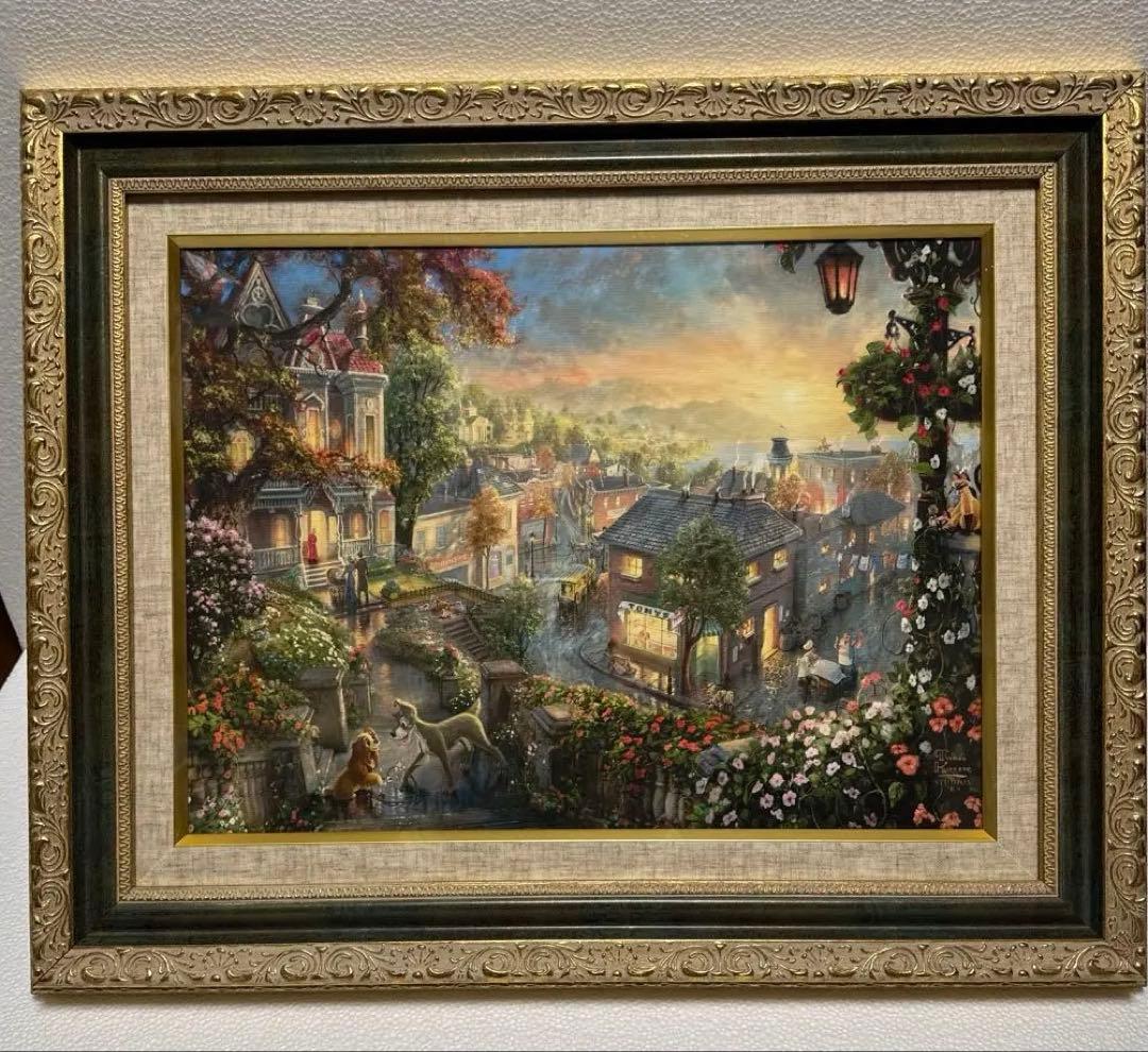 Thomas Kinkade 油彩画ディズニー　わんわん物語　55×45×5cm