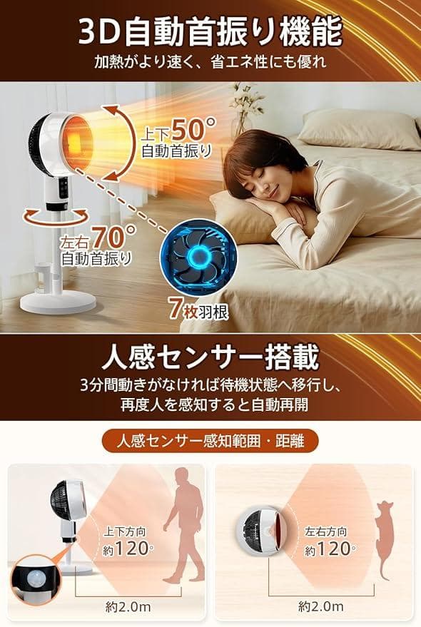 セラミックヒーター 人感センサー サーキュレーター式 首振り 電気ファンヒーター
