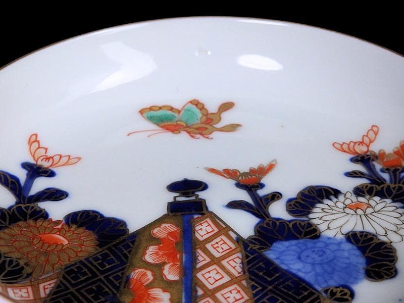 古伊万里　色絵　蝶に菊の図　４寸皿　５枚　C109AS-DAe