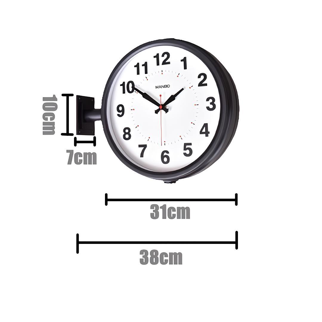 電波両面掛け時計ｍａｎｂｏ 両面掛時計 文字盤直径27CM 2kg （ブラック)
