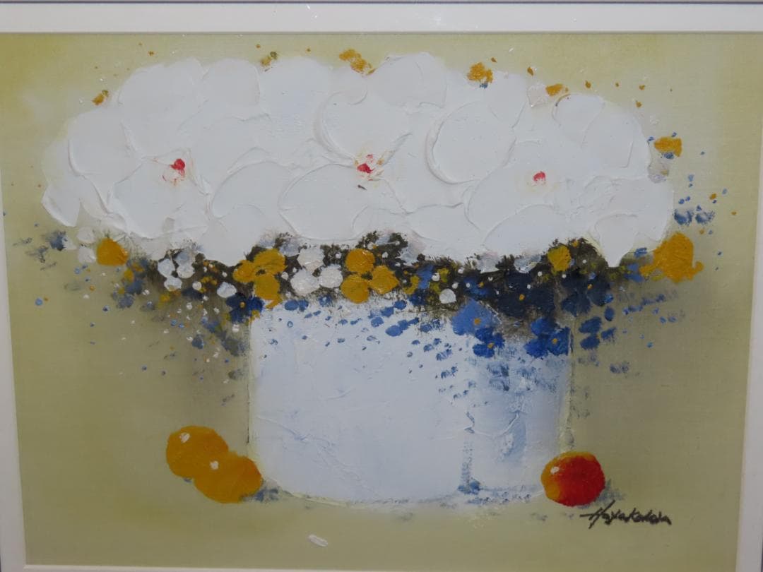 平山講平 油彩 白の可憐な花々 〇慶美会会員 東京都出身