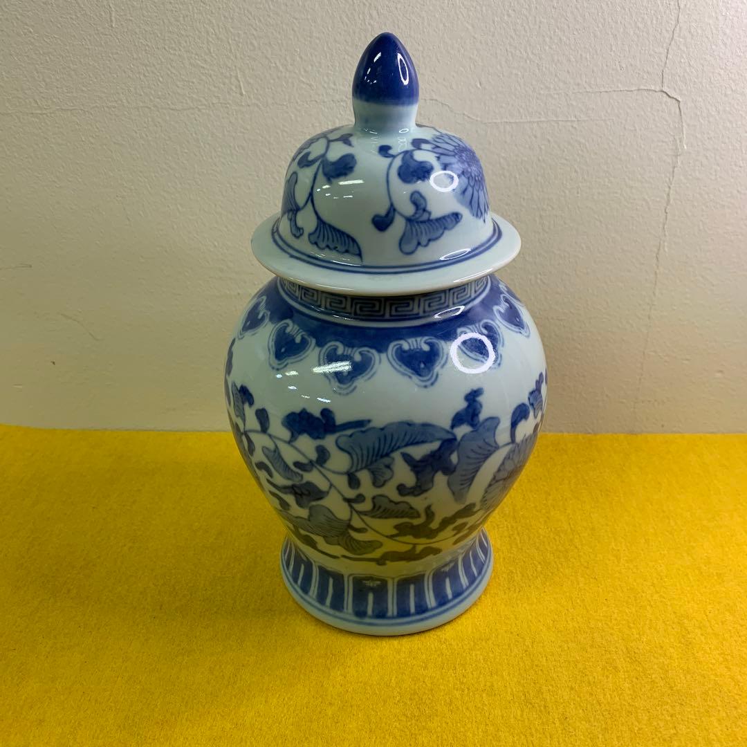 染付花瓶 青花纏枝蓮将軍缶蓋缶 花瓶 工芸品 置物  装飾品 骨董品 時代物