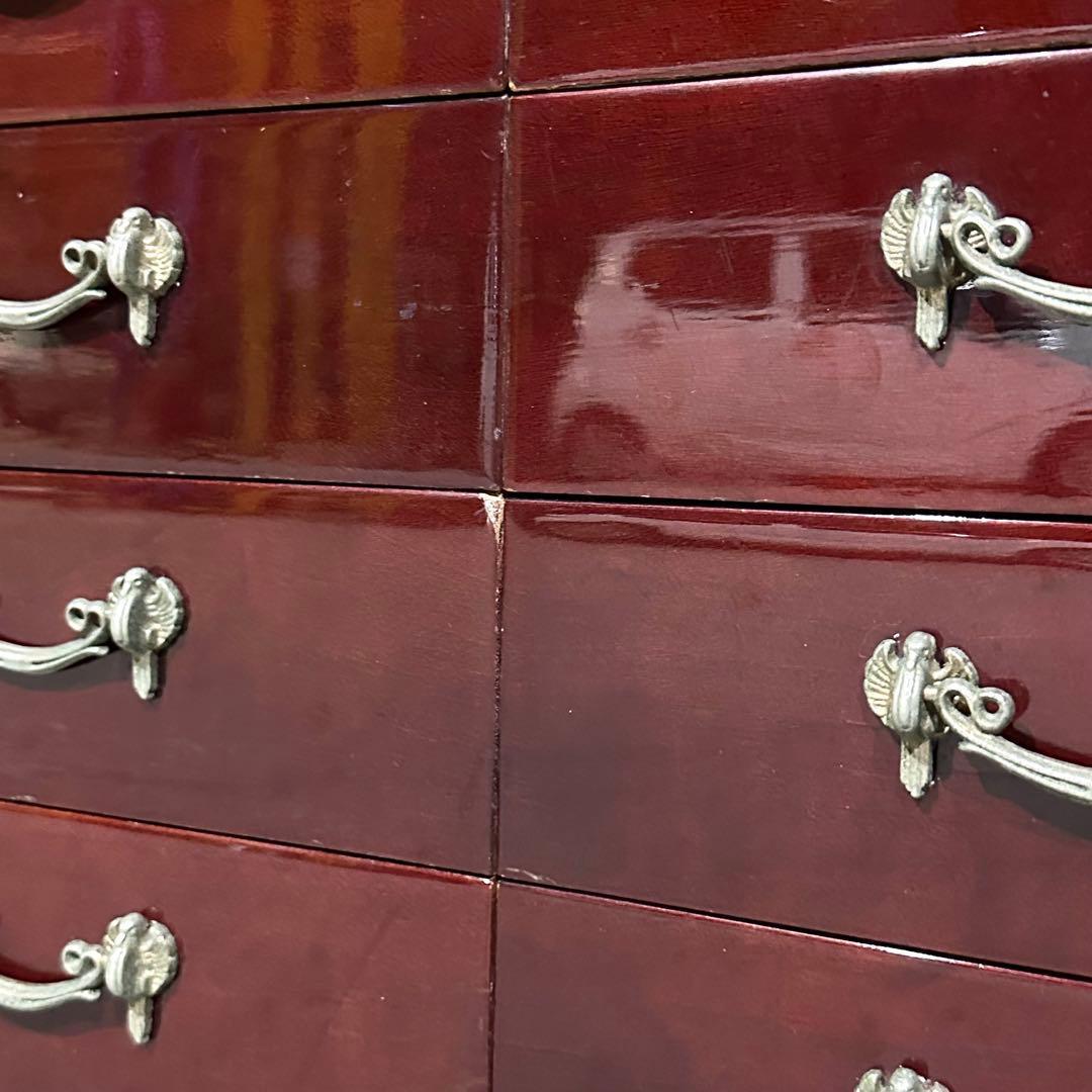 ꧁輸入家具꧂アンティーク調 7段チェスト ワインレッド 猫脚 クラシック収納