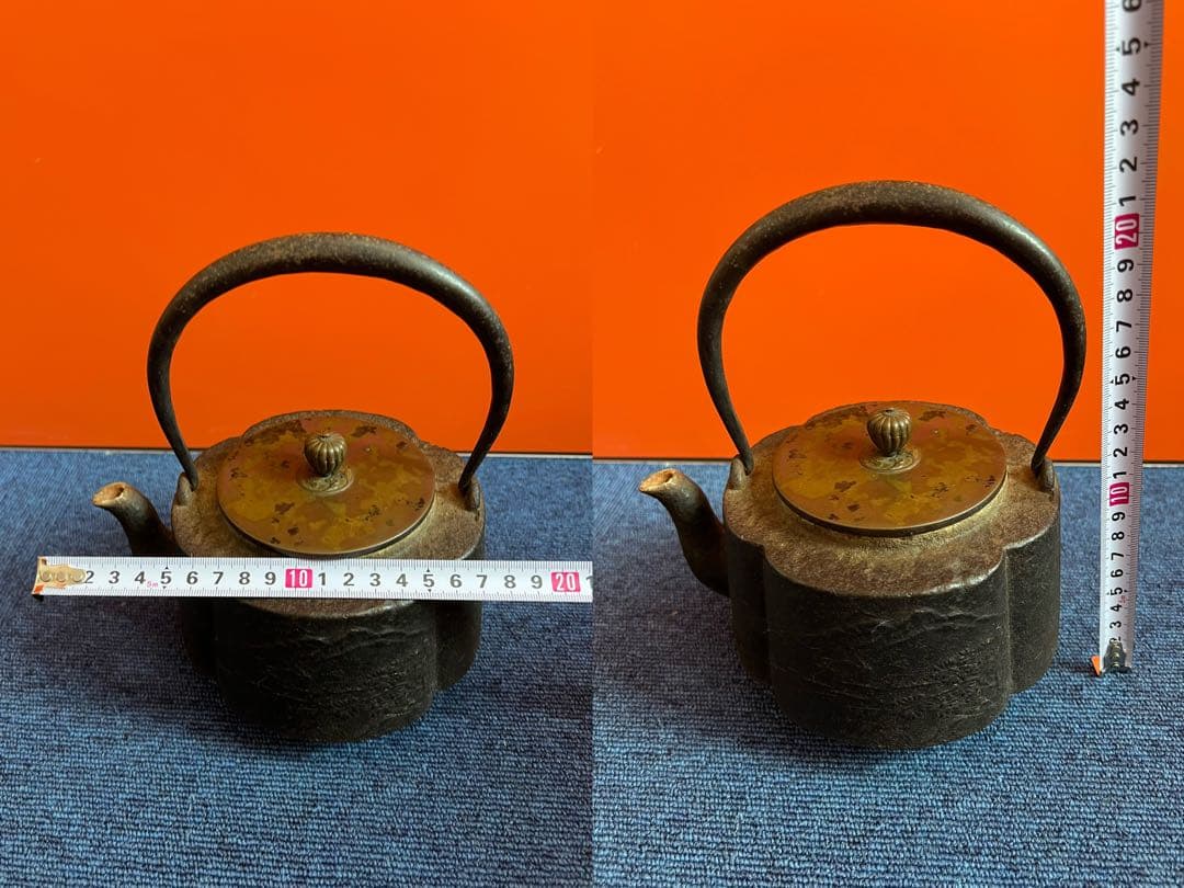 1301  龍文堂 造 鉄瓶 銅製蓋 時代鉄瓶 時代物 煎茶道具