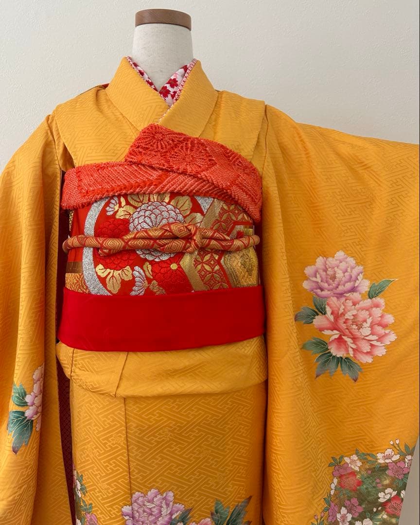 7歳七五三　正絹着物　襦袢　帯　帯揚げ　帯締め　しごき　バッグ　セット