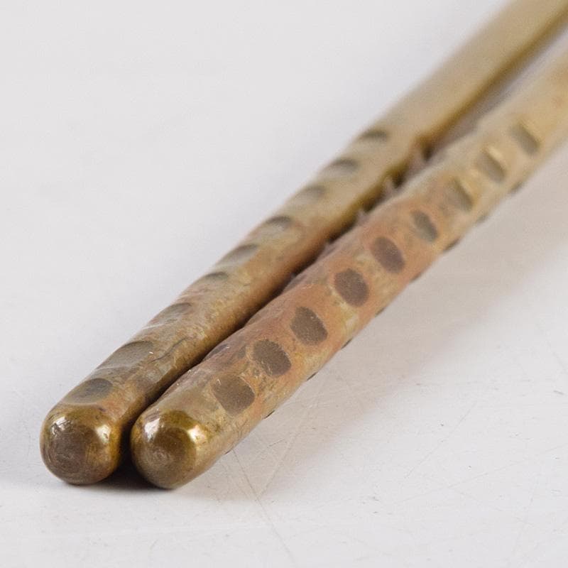 茶道具　釜師　十四代　大西清右衛門作　南鐐菊頭　真鍮火箸　共箱　M　R9242