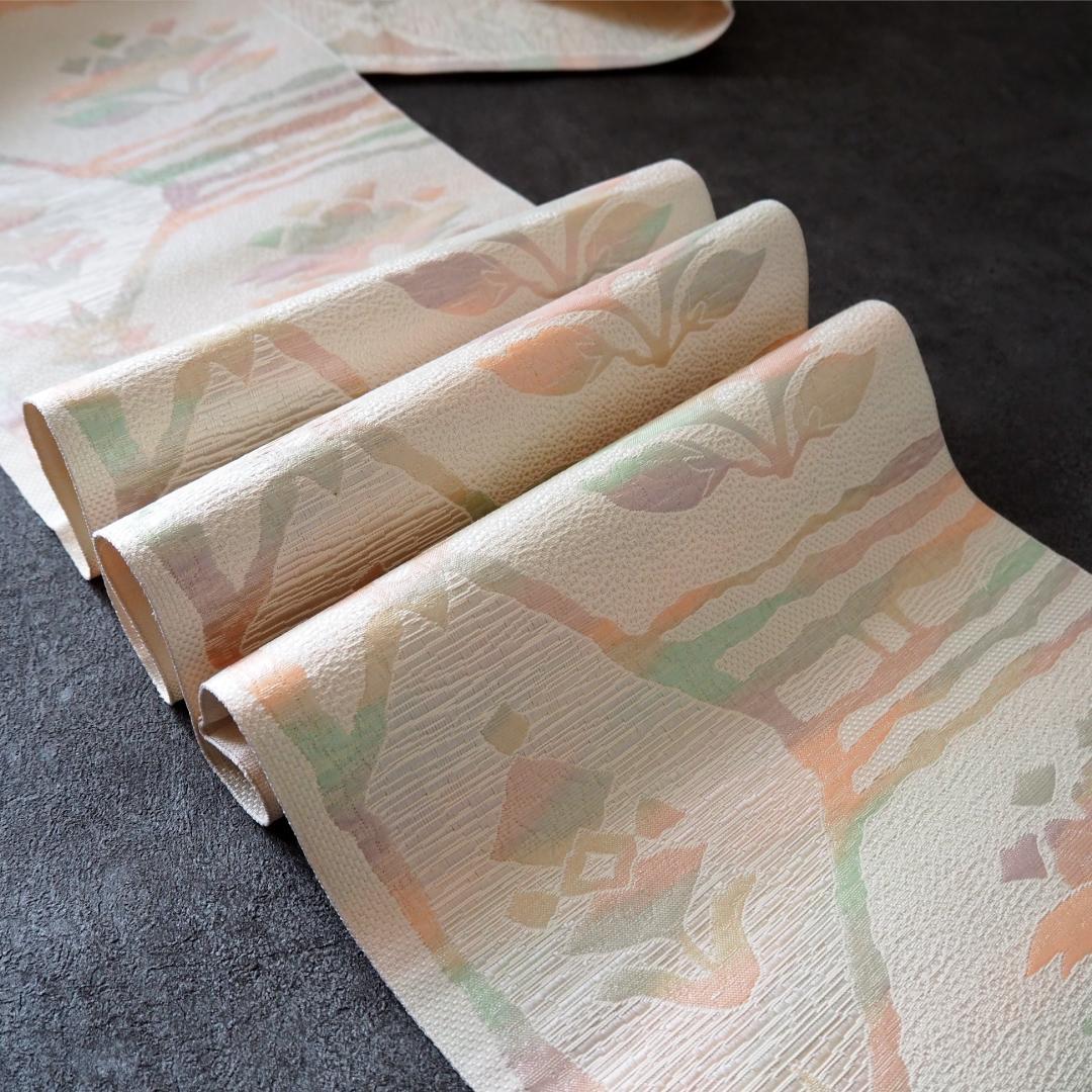 【未使用品】本場筑前博多織 正絹 八寸名古屋帯♪ オリエンタル モダン パステル