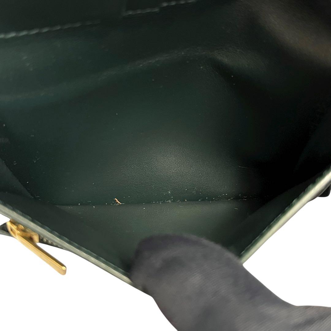 レア✨セリーヌ ストラップウォレット ロゴ刻印 レザー グリーン 緑 財布