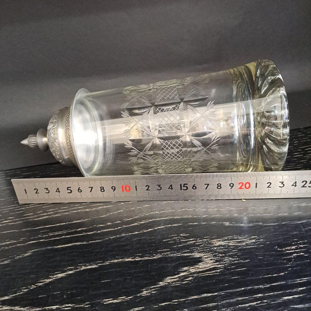 明治初期　極上　天満切子　錫蓋　ジョッキ　クリスタル硝子