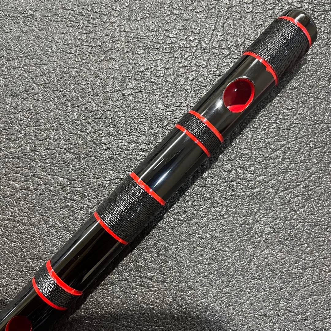 黒×黒糸×赤縁取り 篠笛 古典調 七孔七本調子 横笛 お囃子 祭り