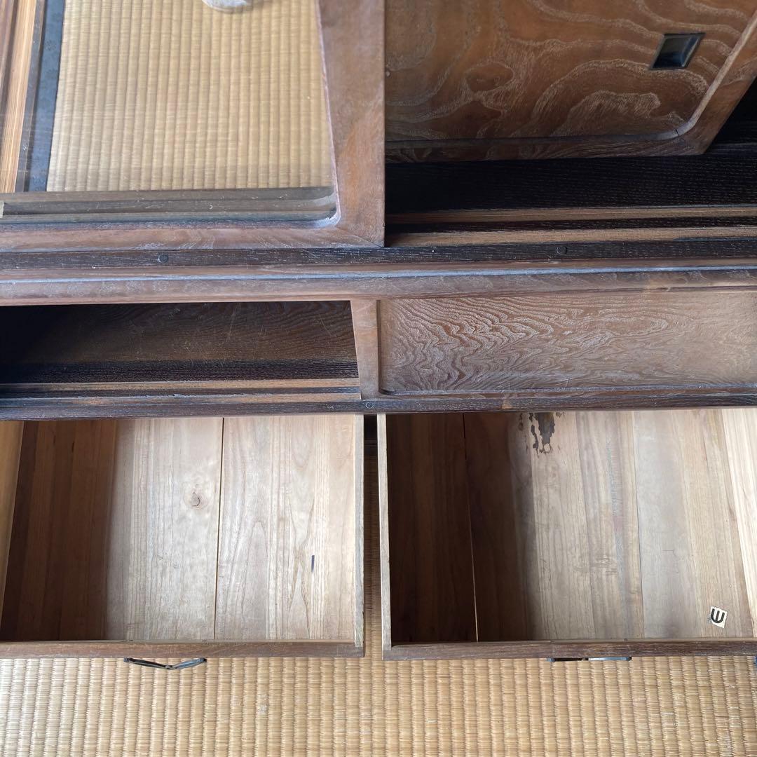 ① 茶箪笥　現地引取り値引き　和風木製ガラス扉収納棚　違棚　アンティーク