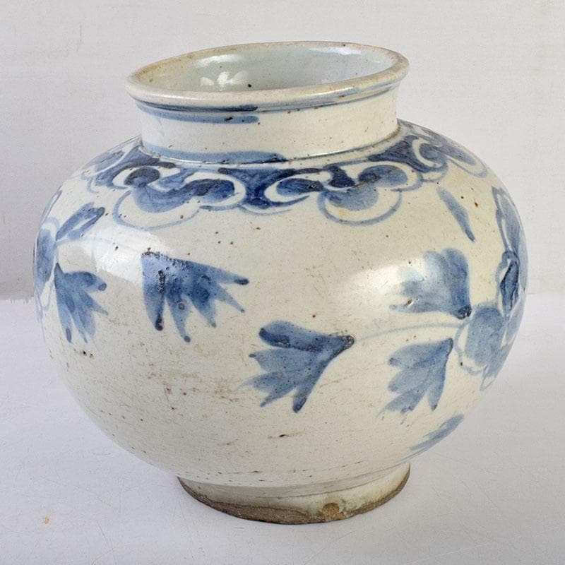 朝鮮美術　李朝　高麗白磁　染付　花文　壷　時代箱付　F　R9160B