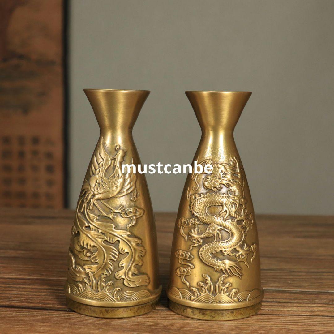 銅製 徳利 龍鳳浮彫り分酒器 工芸品 置物