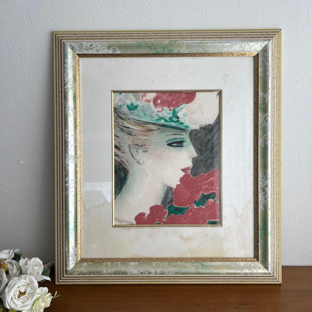 k216r120 フランス画壇の巨匠カシニョール 額装「バラとプロフィール」