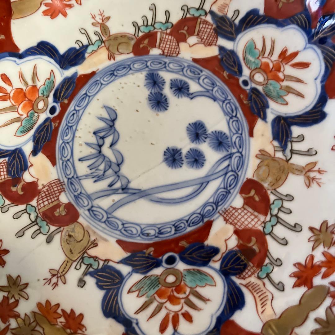 限定最終処分特価　古伊万里色絵大きめ中皿五枚セット完品　シカと紅葉　素敵な食卓