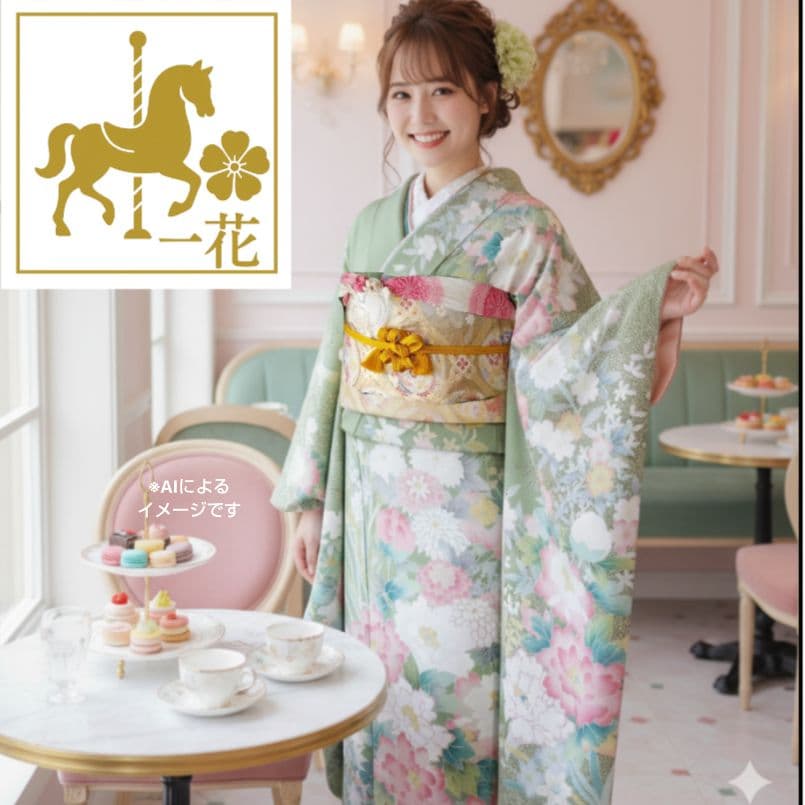 かめ様　422.振袖7点セット 正絹フルセット成人式　落款