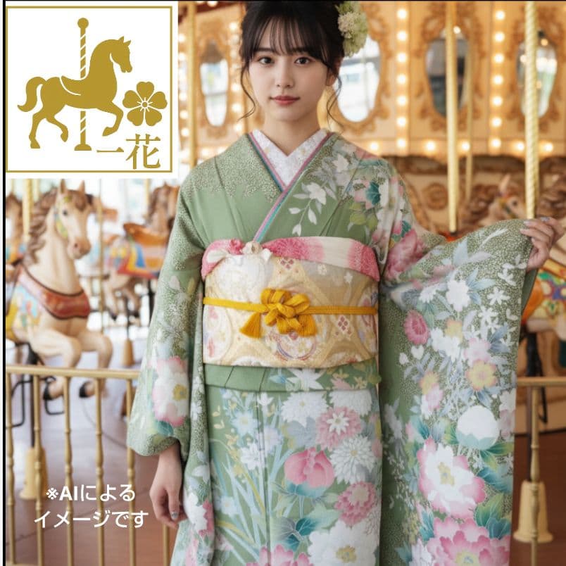 かめ様　422.振袖7点セット 正絹フルセット成人式　落款