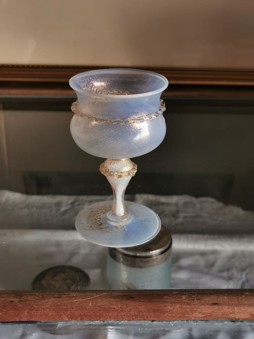 アンティーク ヴェネチアンガラス ムラーノリキュールグラス オパールセント 金彩