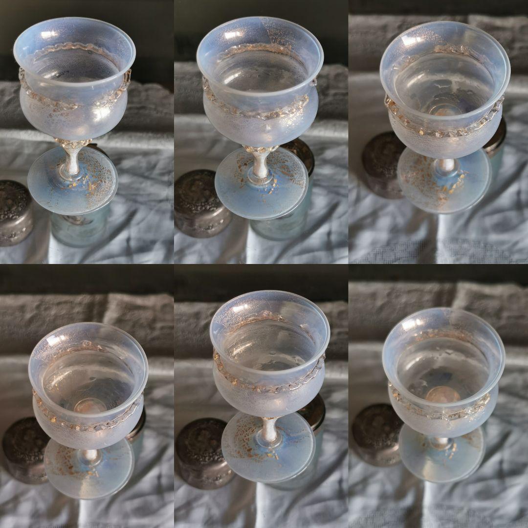 アンティーク ヴェネチアンガラス ムラーノリキュールグラス オパールセント 金彩