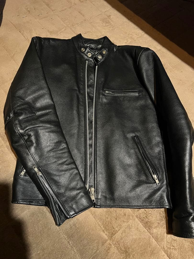 レザー シングルライダースジャケット 黒　バッファロー革　サイズ36