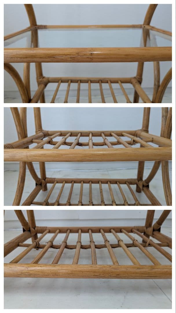 ラタン製 ラック サイド ボード チェスト ガラス天板 藤 ヴィンテージ