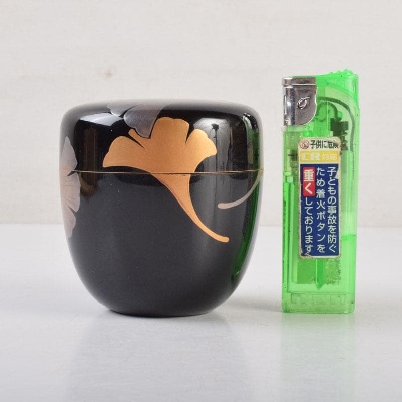 茶道具　塗師　越山作　銀杏蒔絵　中棗　共布共箱　V　9193