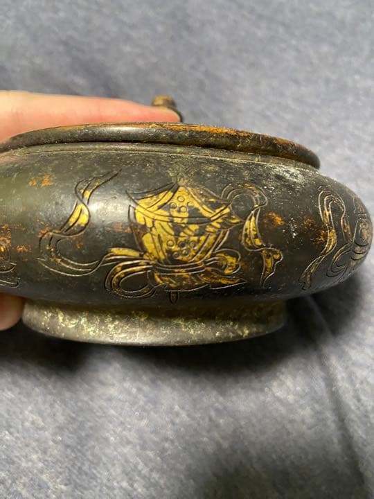 中国古美術　仏八寶琉金銅香炉「飛雲閣」在銘