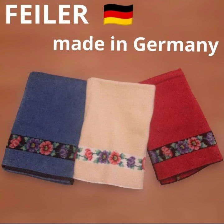 FEILER 花柄刺繍 バスタオル 赤青黄 Made in Germany