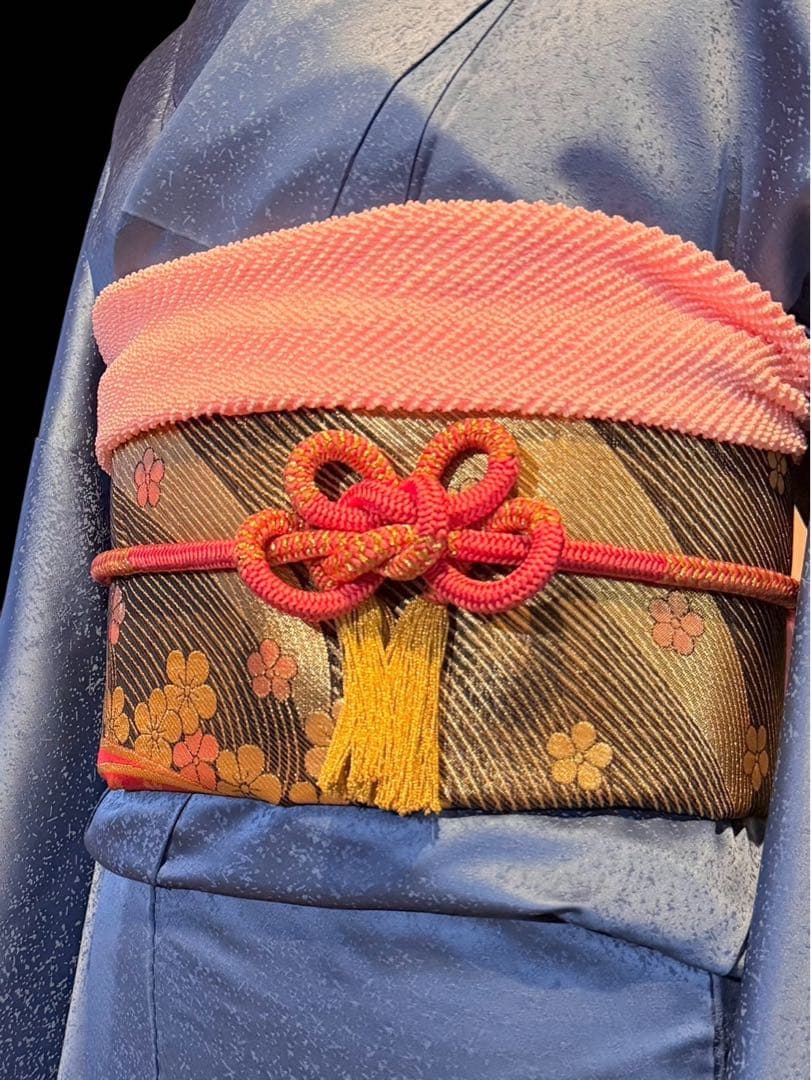 ブルー系の素敵な振袖・袋帯・帯揚げ・帯締めセット セミアンティーク ヴィンテージ