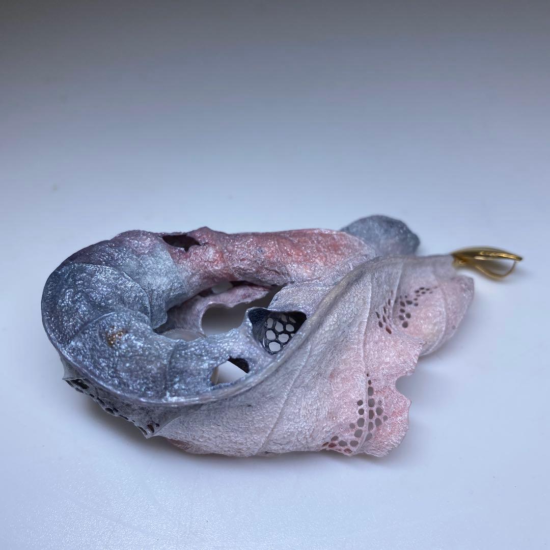 専用　耕堂作　K18刻印大金具　本真珠大玉枯葉ネックレストップ　共箱　13.5g