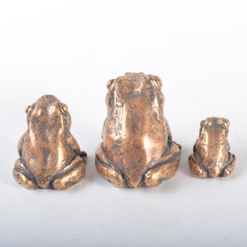中国　古銅　蛙　紙鎮　置物　3点　N　4219