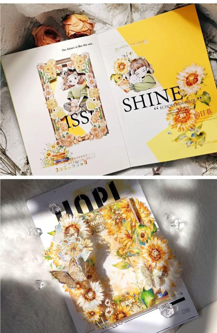 【8748】海外　マステ　5m巻売り　PETカッティング　お花系　向日葵