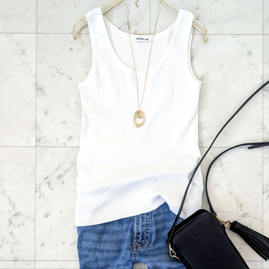 美品　ドゥーズィエムクラス EVERYDAY I LIKE リブタンクトップ 白