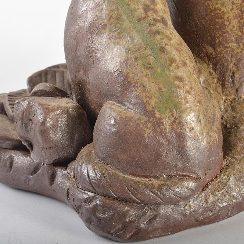 備前焼　人間国宝　金重陶陽作　犬飾り壺　花瓶　追悼30周年展冊子付　MR7258