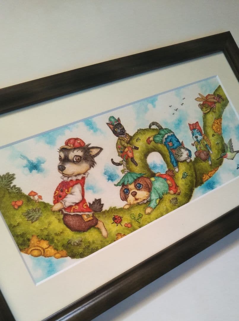 【原画】『大陸間移動装置』（絵画　動物　チワワ　黒猫　植物　龍　苔　蛇）