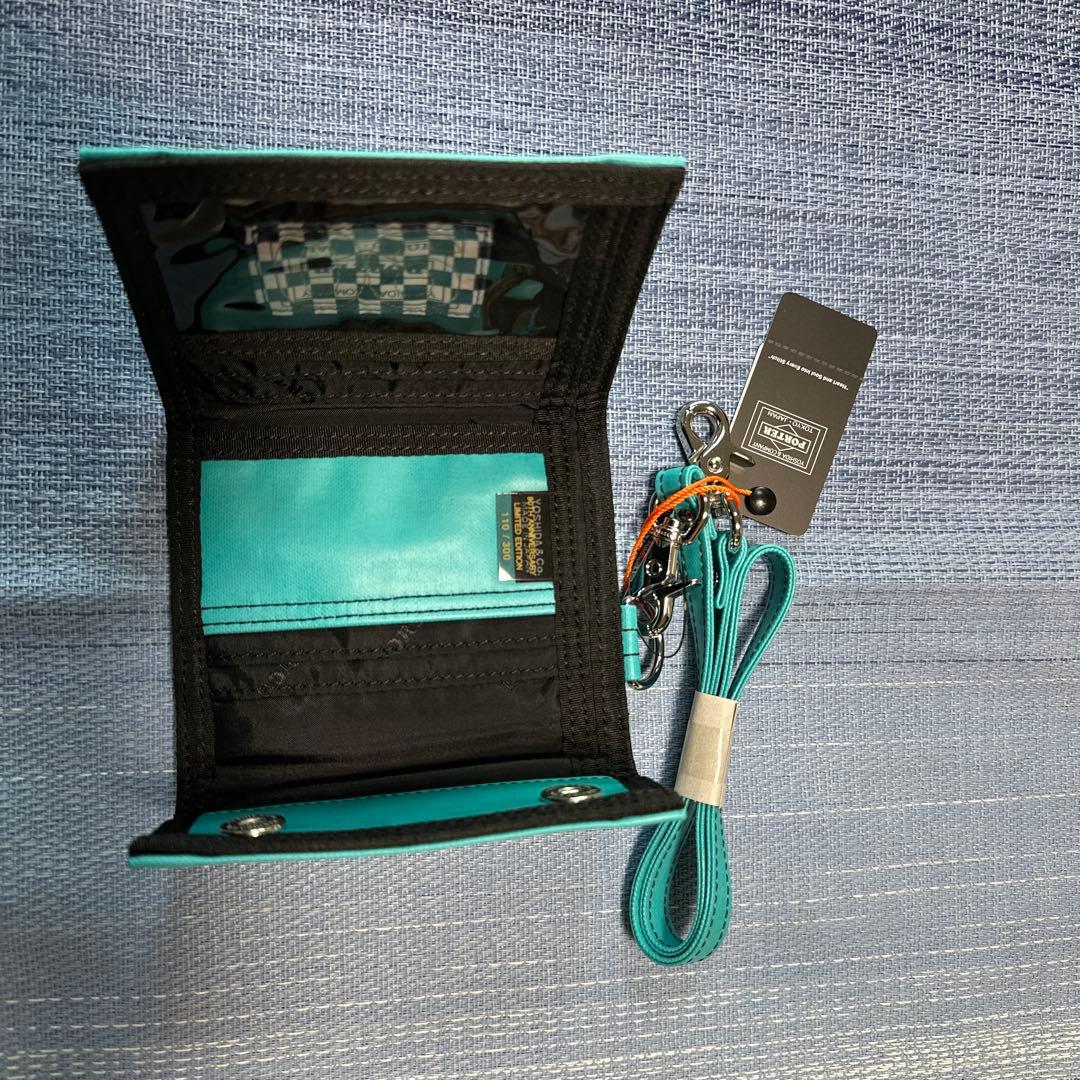 PORTER限定300個ターコイズ 三つ折り財布 ストラップ付き