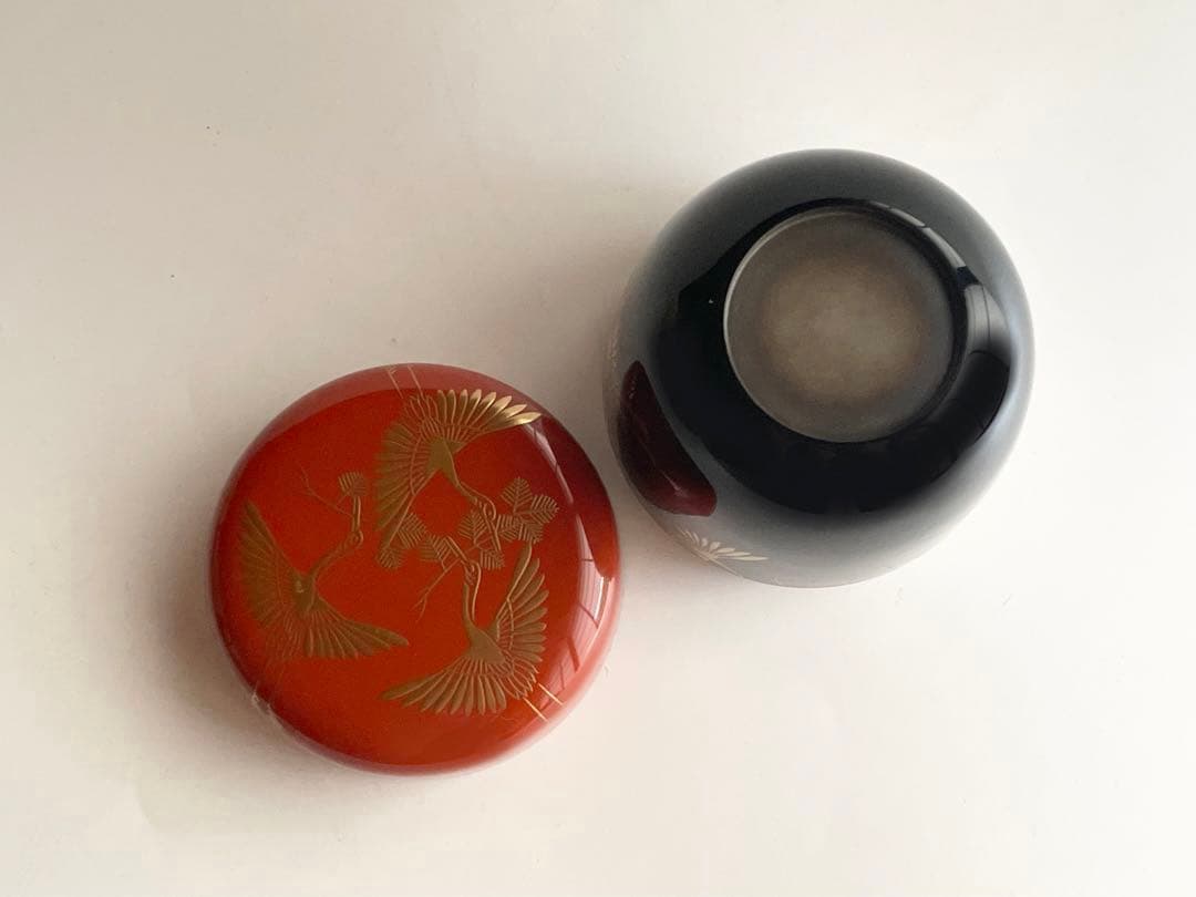 茶道具　塗師　薫和　松喰鶴蒔絵　棗　共箱　中棗　蒔絵　漆