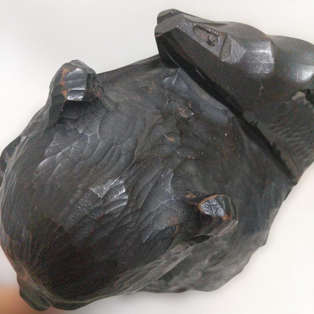 つぶらな瞳(ガラス製)♪ 堀井民芸 背負い熊／ほりい印 木彫り レア物