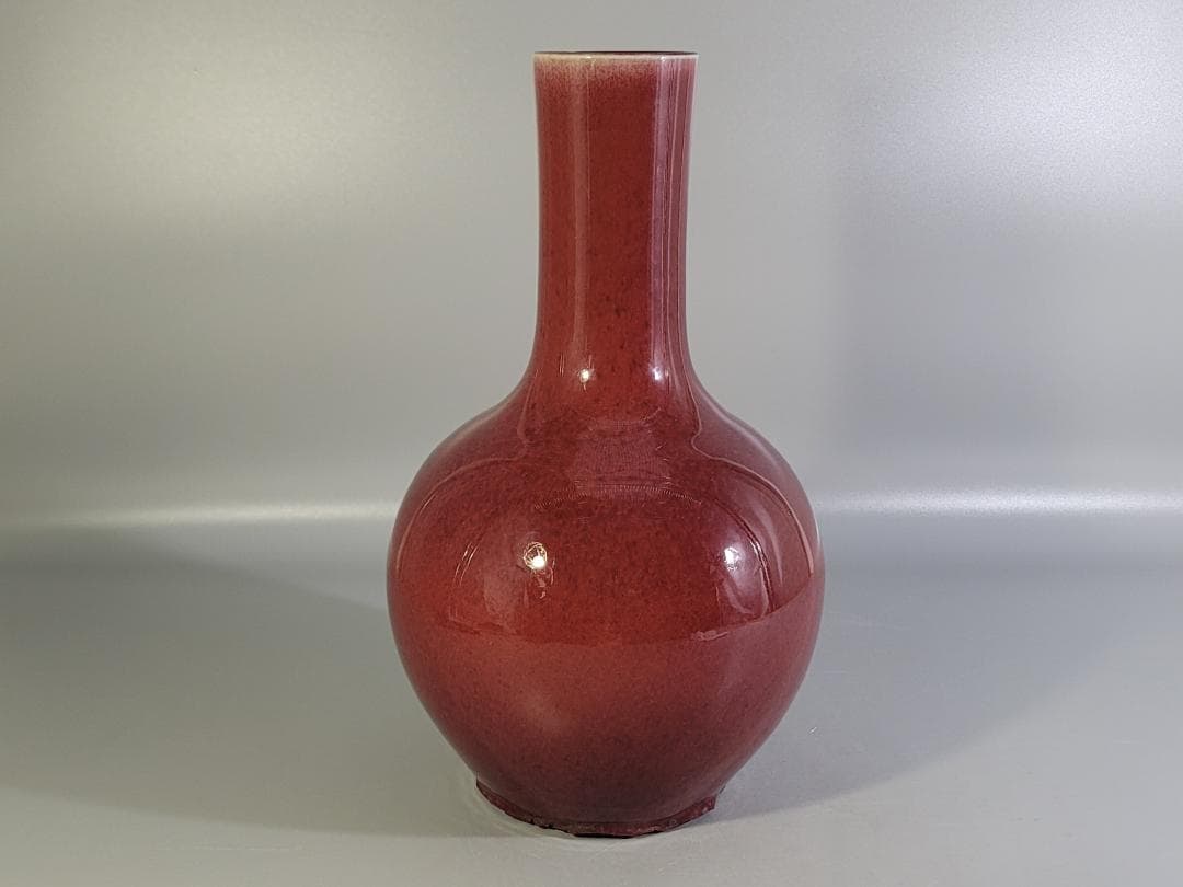 中国美術 紅釉花瓶 賞瓶 DT618