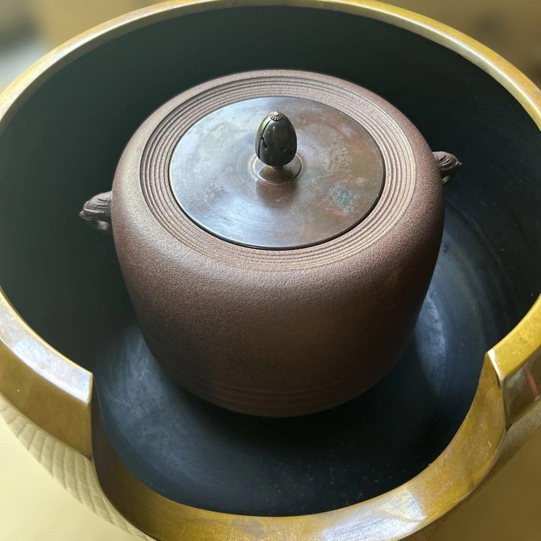 茶釜 菊池匠直作　唐銅大西風爐　風炉釜　共箱　【美品】
