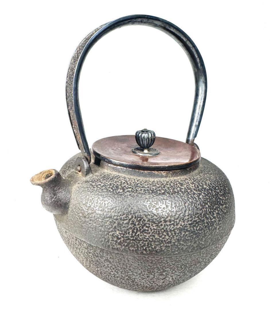 昭和二年秋造 龍文堂 弦裏純銀張り 純銀摘蓋鉄瓶 純銀摘 共箱 WWST079