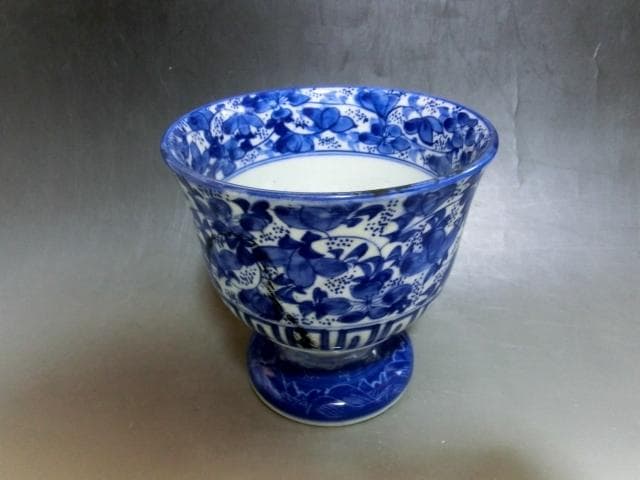 盃洗■染付花唐草紋 古伊万里 酒器 杯洗い(江戸後期～明治期) ベロ藍 時代物