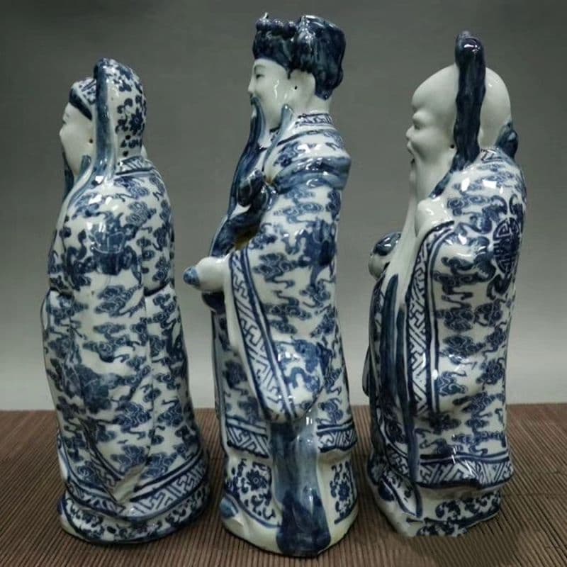 青花 福禄寿 三つ星 磁器 神像 置物 工芸品 美術品