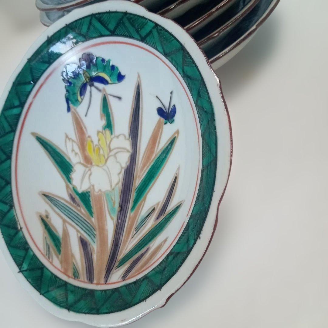 九谷(10客)　古九谷　古道具　台所用品　食器　骨董　丸皿　浅皿　伝統工芸　角福