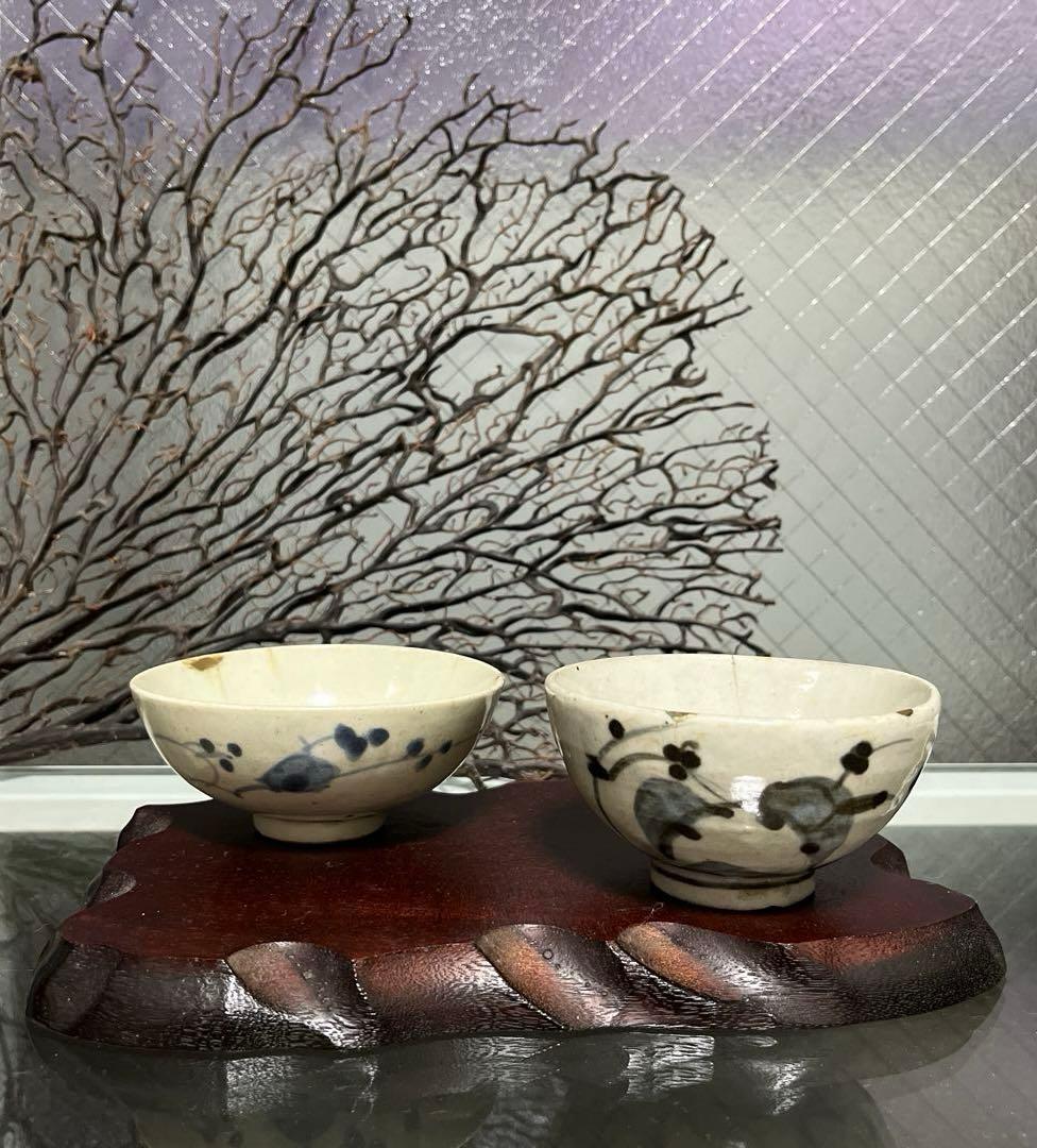 骨董　古伊万里　波佐見焼　染付　くらわんか　茶碗　１客　※金継ぎ直しあり