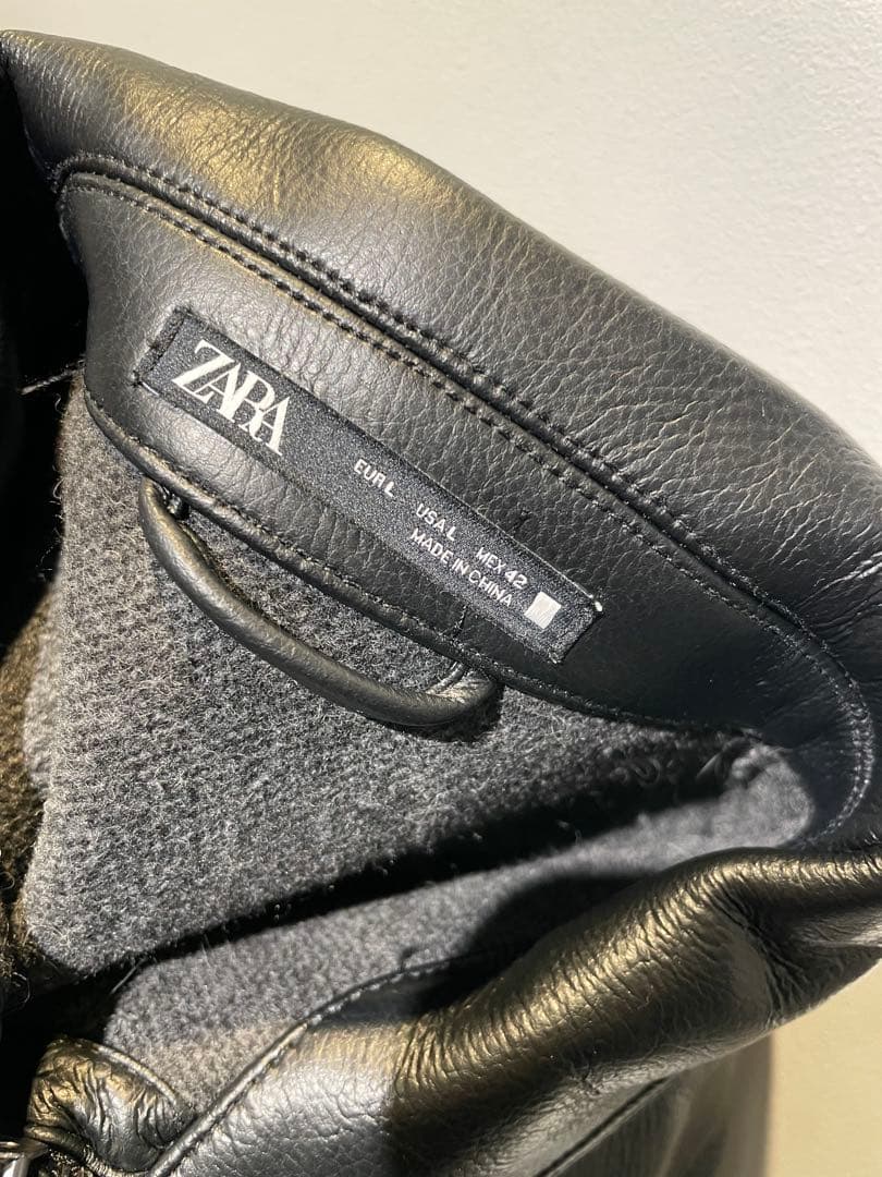 【未使用タグ付き】ZARA フェイクレザー ジャケット ウール裏地 L ブラック